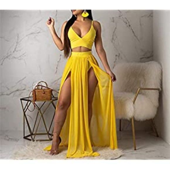 Women Sexy 2 Piece Outfits Maxi Dresses Skirt Set - Picture 3 of 4